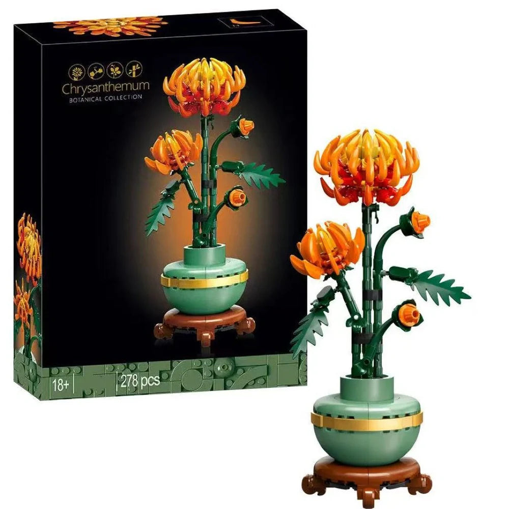 Lego-style flower bouquet building blocks showing 5 colour options for adult assembly project