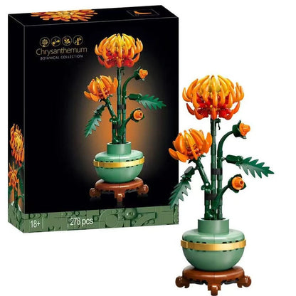 Lego-style flower bouquet building blocks showing 5 colour options for adult assembly project