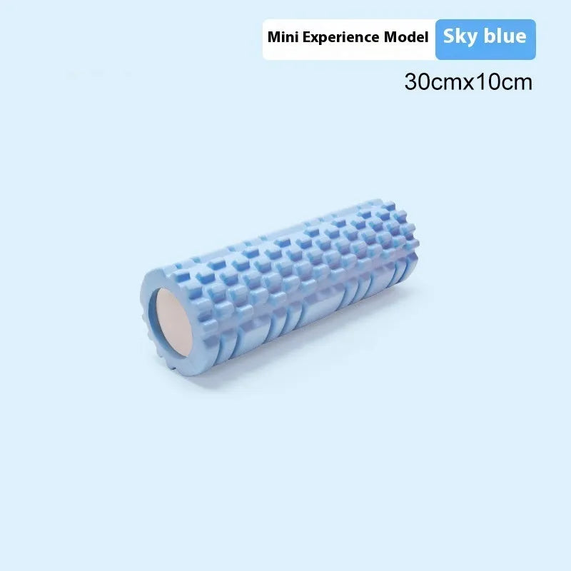 EVA foam roller in black, grey, pink, sky blue, or light purple, showing cylindrical shape for fitness recovery