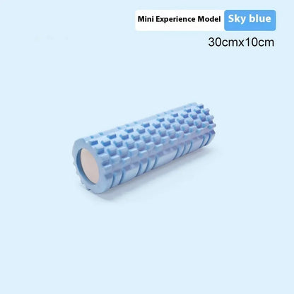 EVA foam roller in black, grey, pink, sky blue, or light purple, showing cylindrical shape for fitness recovery