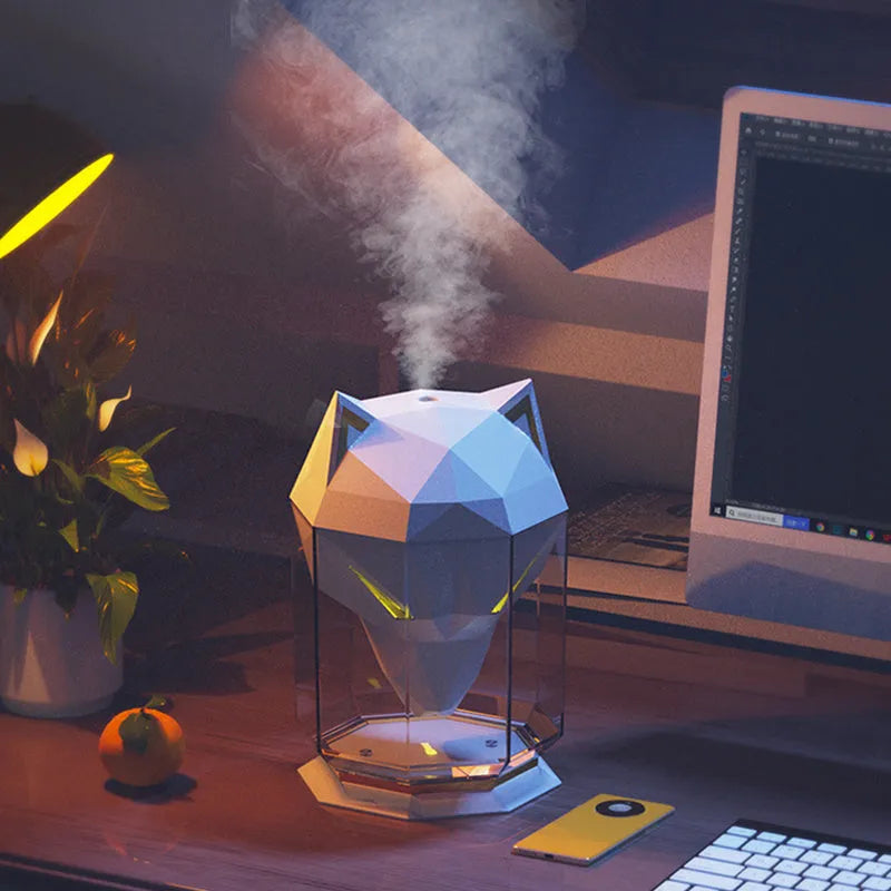 War Wolf black ultrasonic desktop humidifier with colour changing lights and water tank.