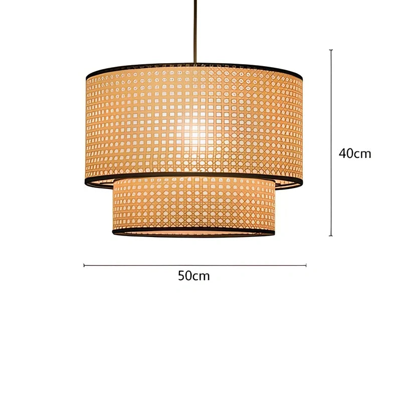 Japanese rattan chandelier with hand-woven grass shade and 3000K LED lighting in fish-shaped design