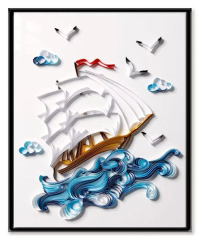 Handmade quilted paper painting craft kit with tools and materials for DIY decor