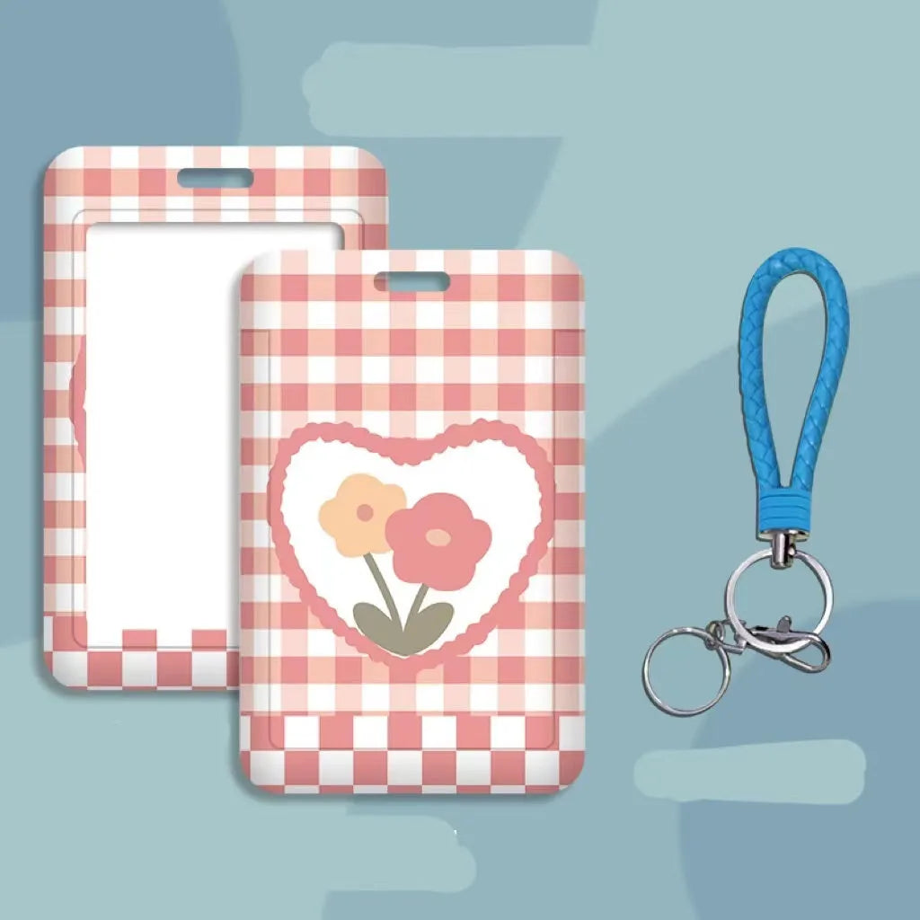 Student ID card set with plastic sleeve and neck strap in cartoon designs