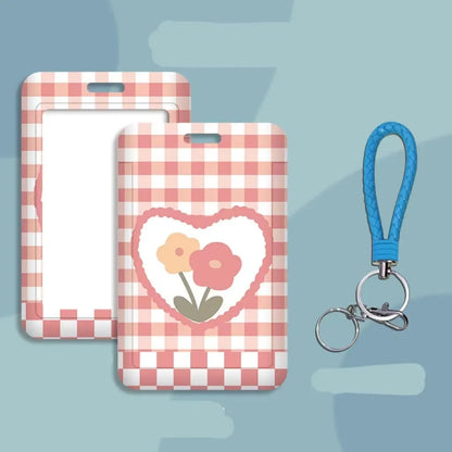 Student ID card set with plastic sleeve and neck strap in cartoon designs