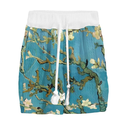 Men's peacock blue 3D printed knitted shorts suit with T-shirt style jacket and fifth pants length