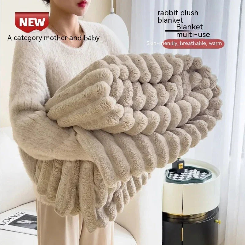 Luxurious Bubble Faux Rabbit Fur Blanket in various colors and sizes, providing cozy and warm comfort