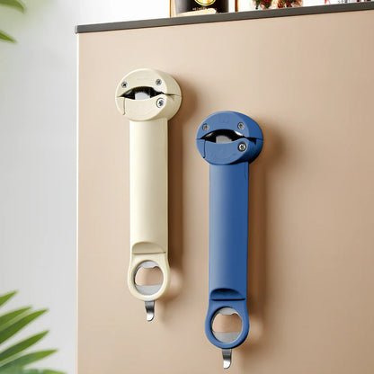 Stainless steel manual can opener with grey gear mechanism and ergonomic handles