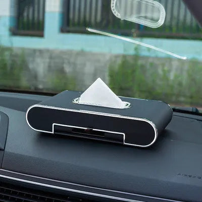 Car mobile phone holder tissue box in super-transition leather, 24.5x12.5x5cm, with pumping paper box