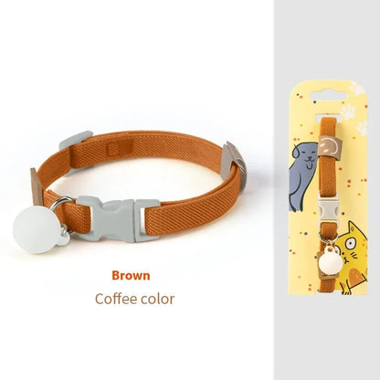 Small dog wearing elastic polyester collar in sky blue colour, showing stretch fit around neck