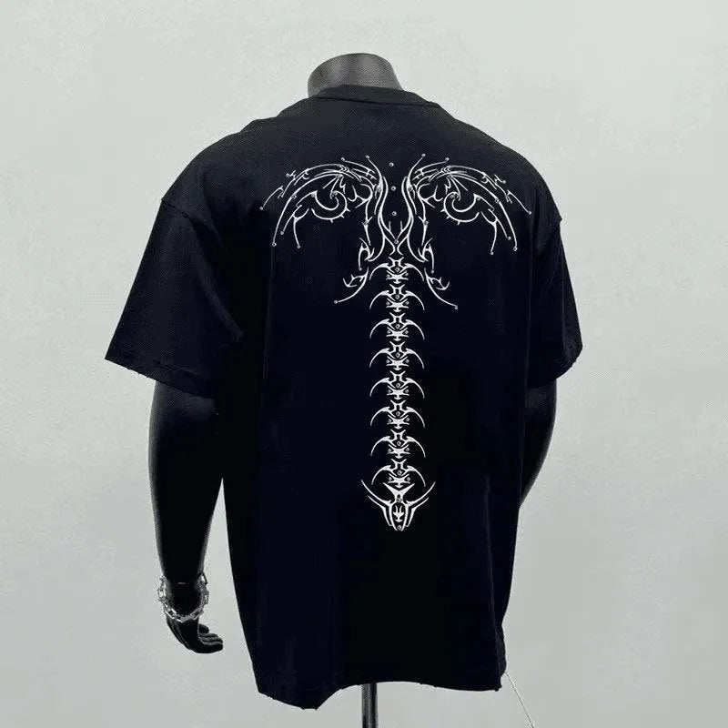 Men's loose fit black and white pure cotton short sleeve t-shirt with printed letter design