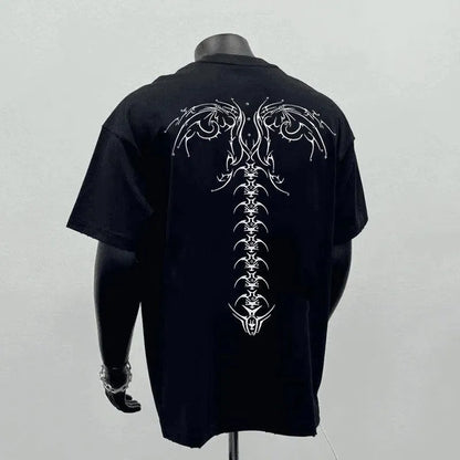 Men's loose fit black and white pure cotton short sleeve t-shirt with printed letter design