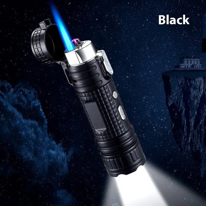 TH727 metal waterproof flashlight lighter in camouflage colour showing plasma arc and torch beam