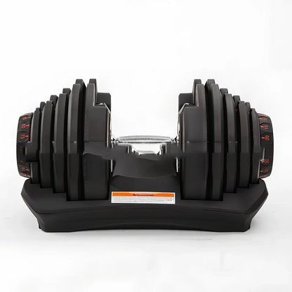 Black automatic adjustable dumbbell with dial weight selector showing 5-25kg range