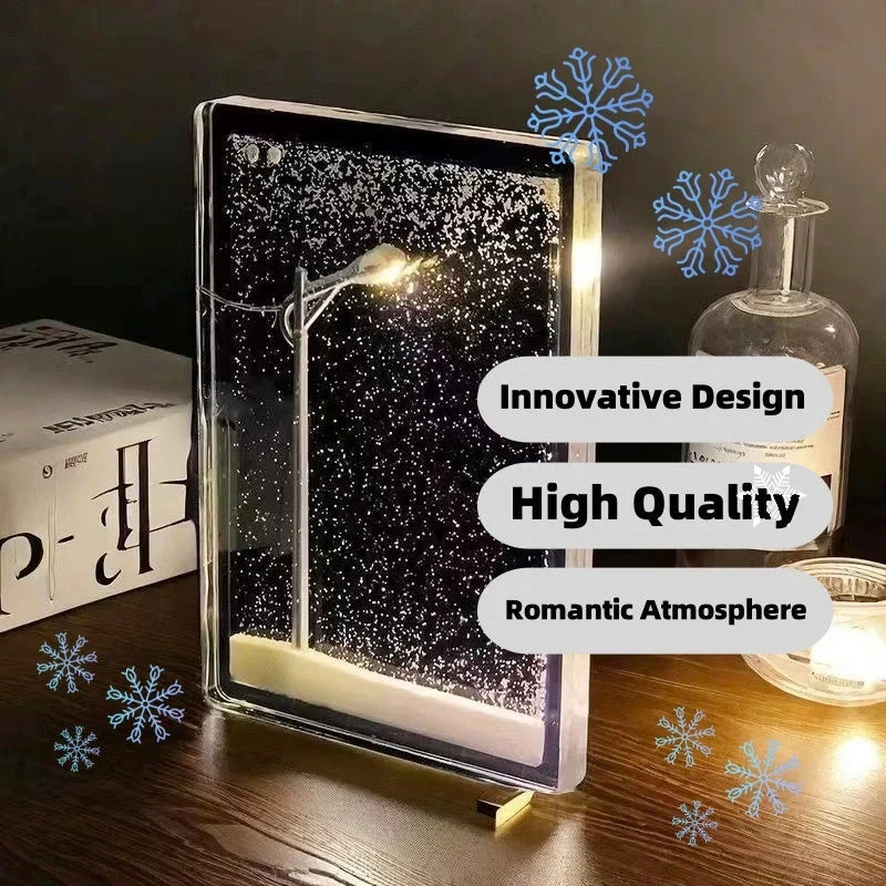 Handcrafted snowy landscape night light with cozy LED illumination, perfect for winter decor and holiday gifts