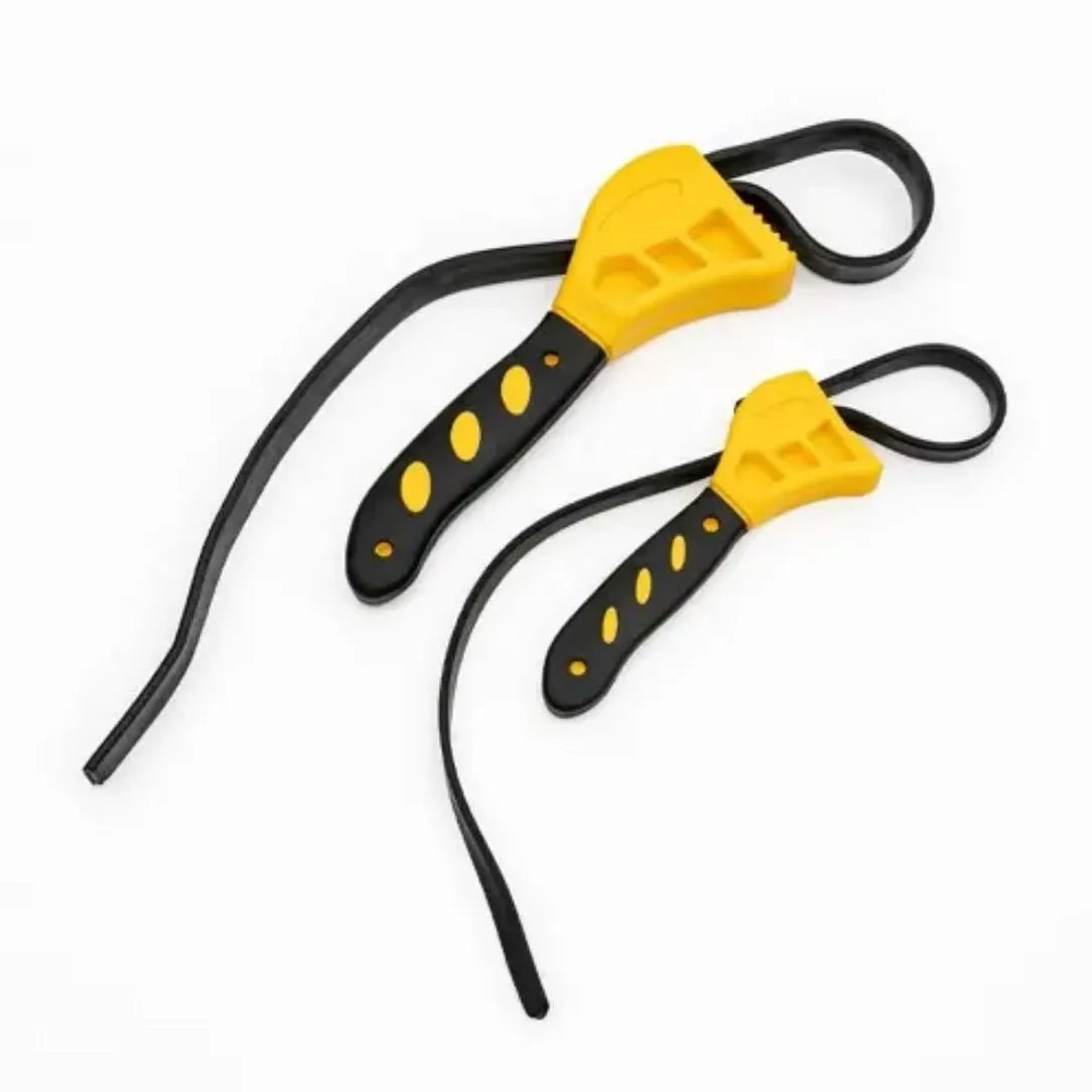 Adjustable rubber strap wrench showing phosphated finish and 21.5cm length with measurement scale
