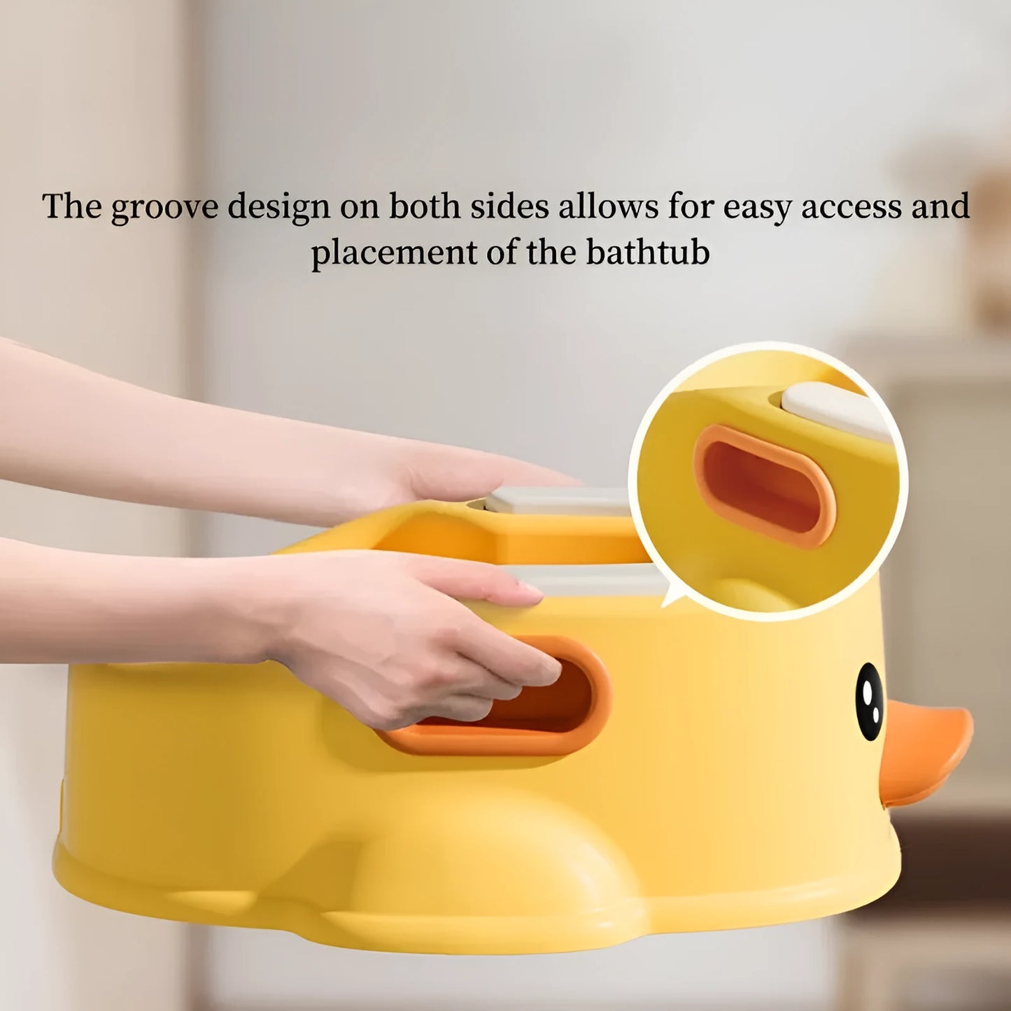 Blue PVC duck-shaped bathtub for washing a small dog or cat outdoors.