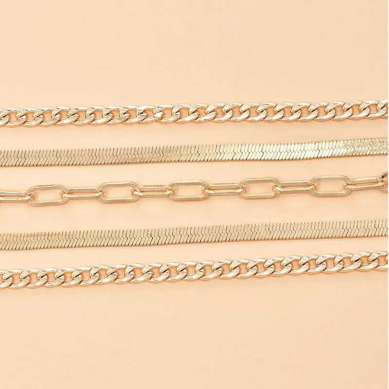 Women's fashion multi-layer metal chain anklet set in gold and silver