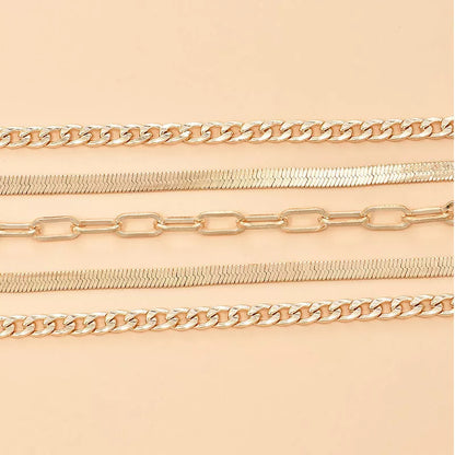 Women's fashion multi-layer metal chain anklet set in gold and silver