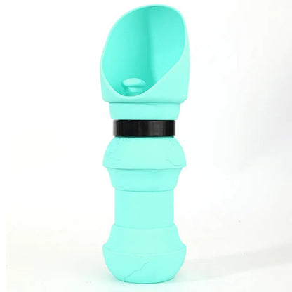 Silicone folding pet cup shown expanded as drinking bowl and collapsed to 4cm height