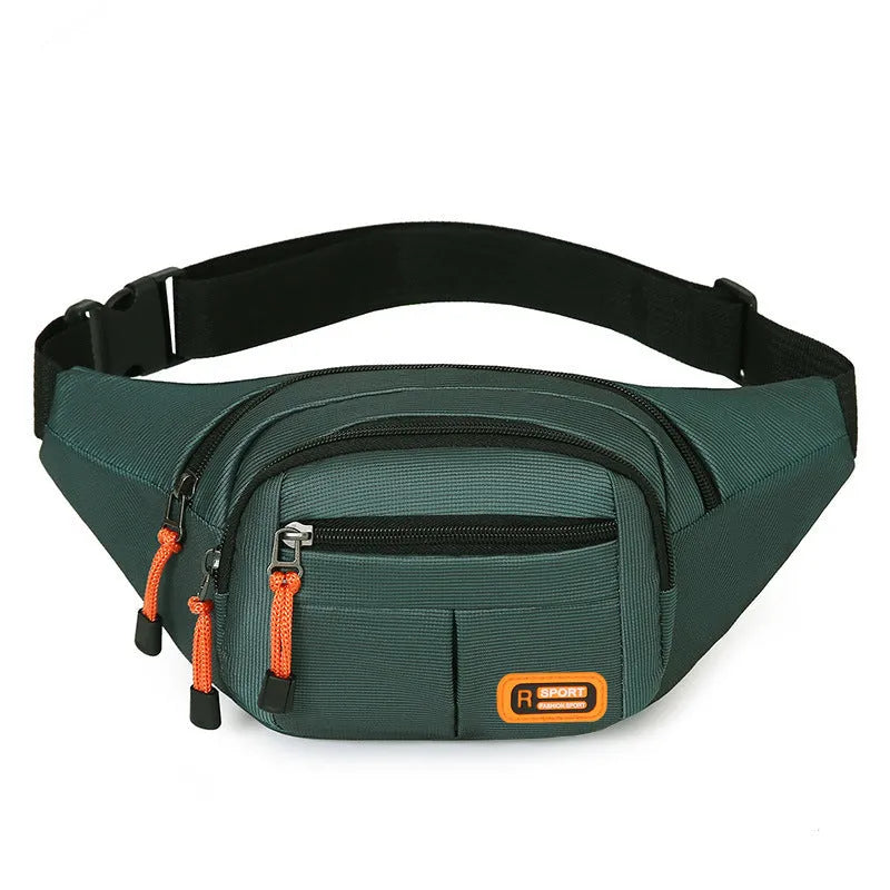 Large slanted chest bag in black, grey, blue, or green colours with water resistant functionality