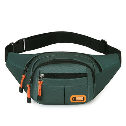 Large slanted chest bag in black, grey, blue, or green colours with water resistant functionality