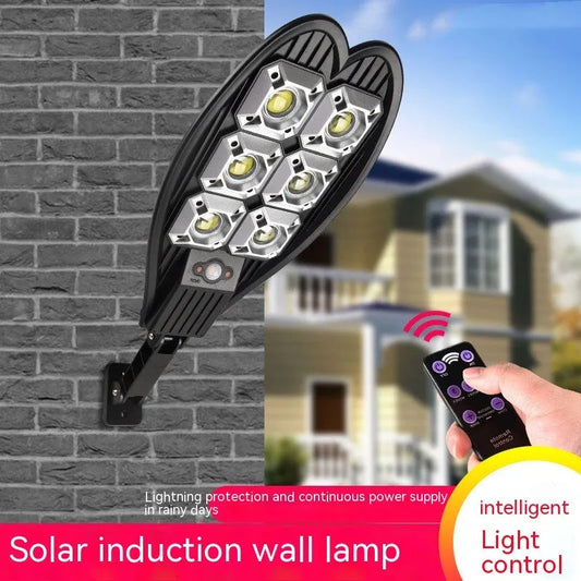 6-eye sword outdoor solar garden lamp with remote control showing white light illumination