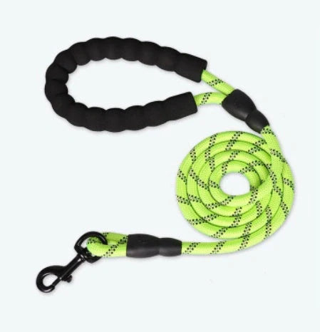 Reflective nylon dog leash in multiple colors for nighttime safety