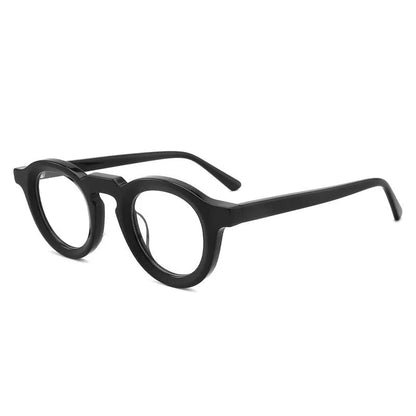 Hip-hop fashion glasses with a black plate frame, thick light-colour stitching, and a full rim box style.