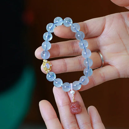 Chinese style aquamarine DIY bracelet with Fengjiu charm and fox motif for women