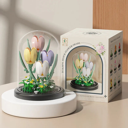 Eternal Flower Basket building blocks set with eight floral designs in colour box packaging