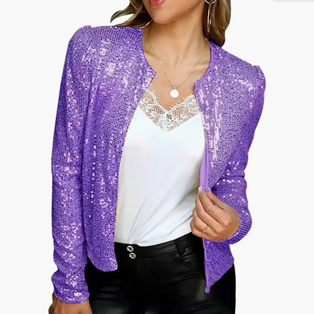 Women's slim fit short sequin coat, 50cm length, available in 17 colours and sizes S to XXXL.