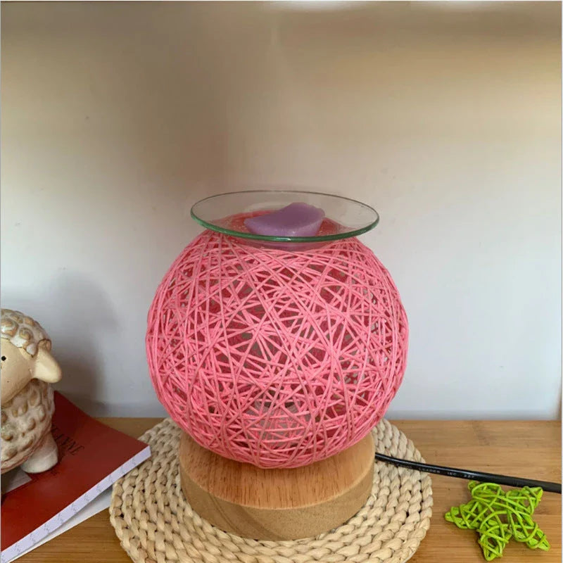 Elegant bamboo wax warmer with dimmable night light, sepak takraw design, and fragrance melter for home decor