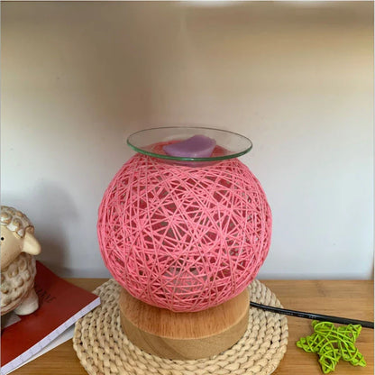 Elegant bamboo wax warmer with dimmable night light, sepak takraw design, and fragrance melter for home decor