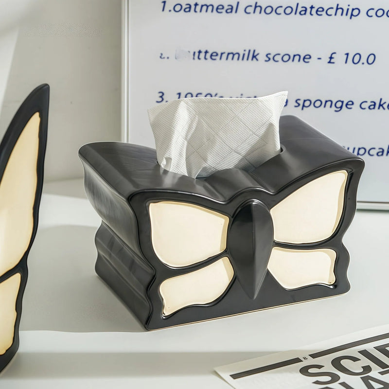 Ceramic butterfly vase and tissue box set with light luxury design for living room decor, featuring waterproof ceramic construction with butterfly motif extraction box and matching vase, practical two-piece home accessory set