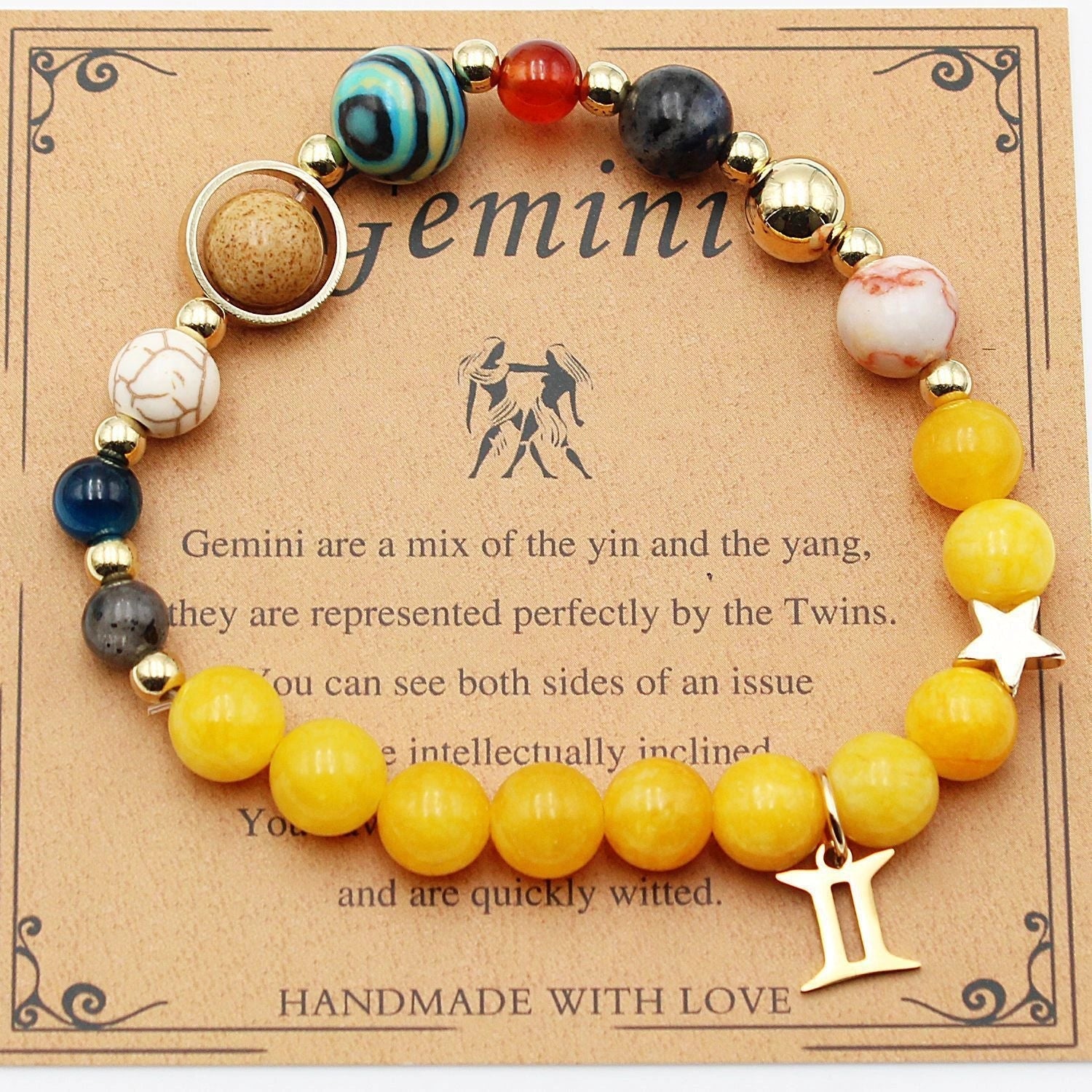 12 Constellation Morgan Stone Beaded Bracelet featuring detailed zodiac signs on 19mm beads