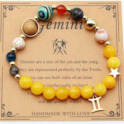 12 Constellation Morgan Stone Beaded Bracelet featuring detailed zodiac signs on 19mm beads