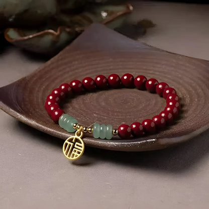 Handmade gold cinnabar wave bracelet with copper beads in national style.