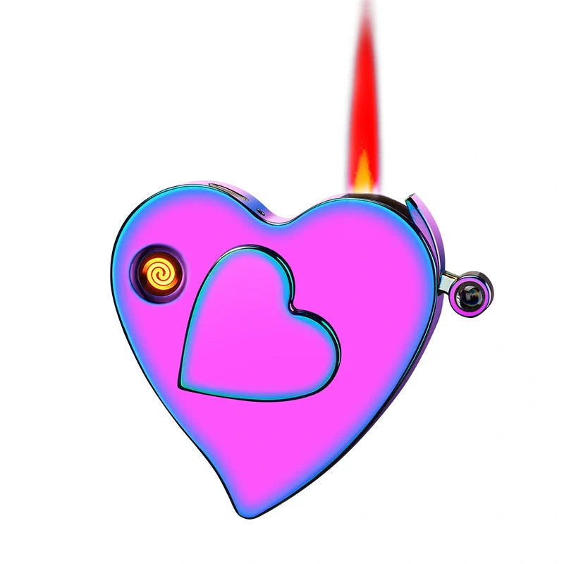 Double heart-shaped windproof metal candle lighter with thick tungsten wire ignition