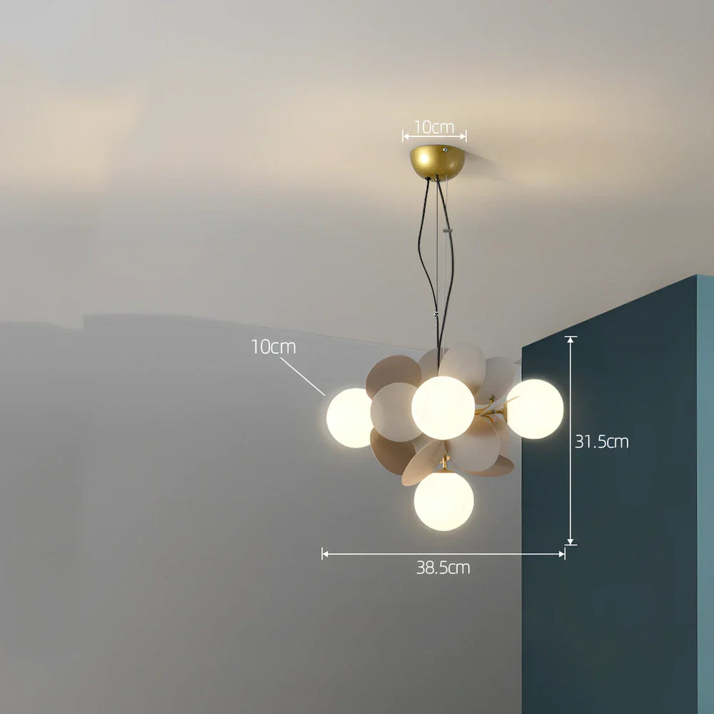 Nordic minimalist chandelier with multiple light heads in metal and glass construction