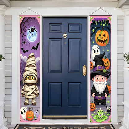 Pair of Halloween couplet hanging flag decorations measuring 30x180cm made from polyester fabric