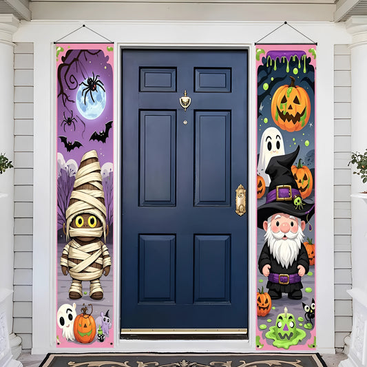 Pair of Halloween couplet hanging flag decorations measuring 30x180cm made from polyester fabric