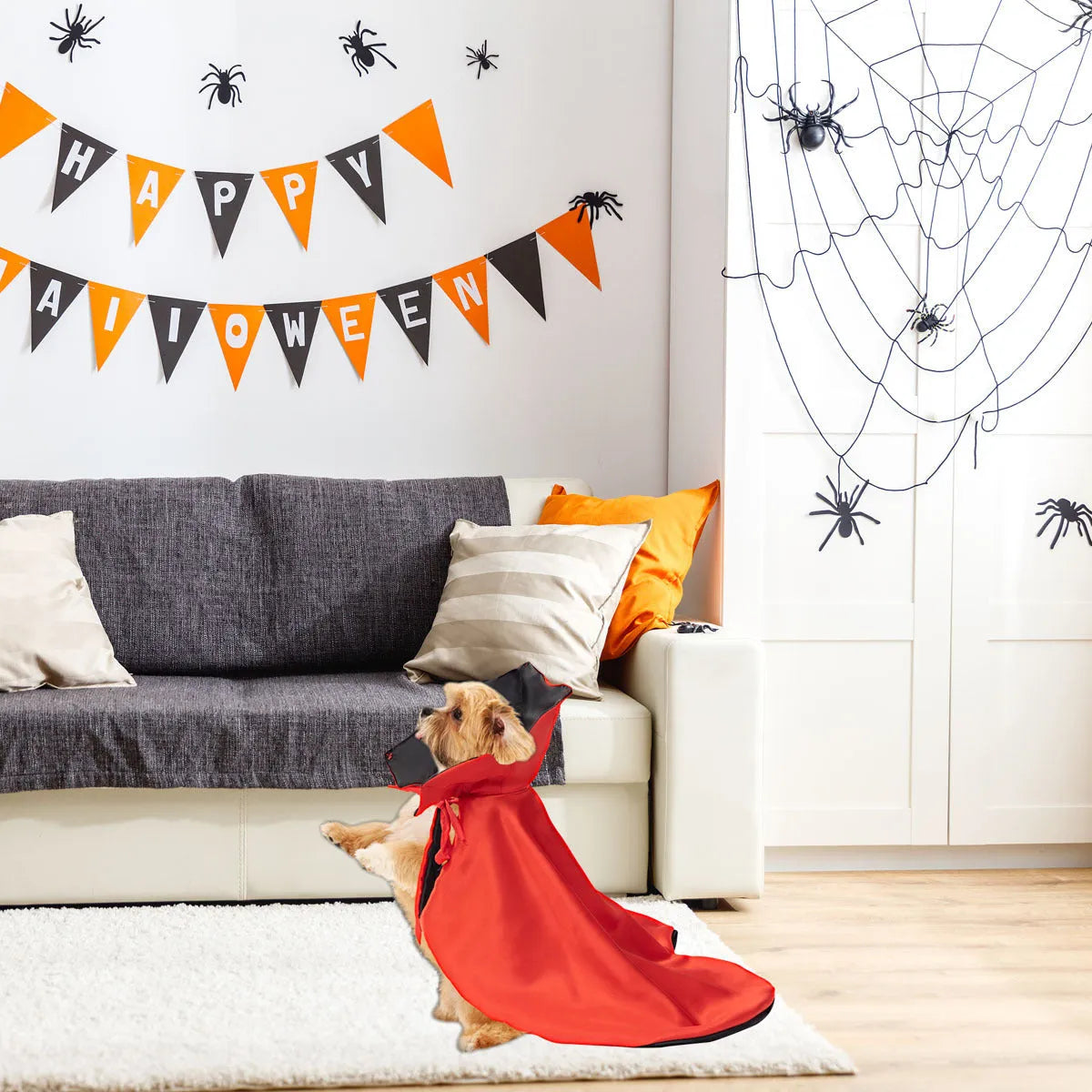 Red polyester Halloween costume cloak for a cat or small dog