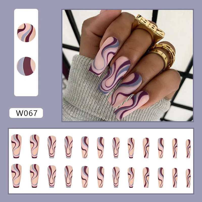 Ballet wave line detachable nail stickers with jelly glue in 24-piece or 96-piece DIY manicure sets