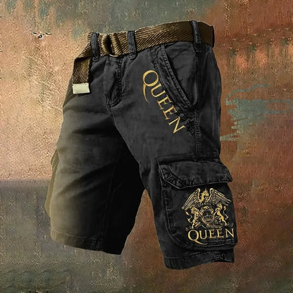 Men's digital printed zip shorts in polyester fabric showing colour and pattern options