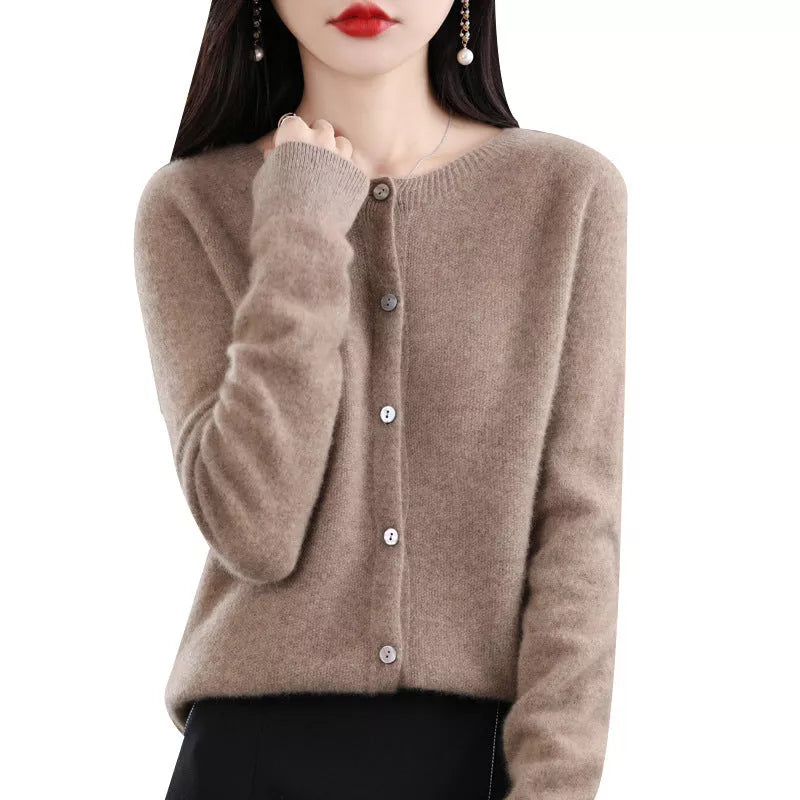 Women's Cashmere Cardigan with O-neck and Loose Fit in various colors