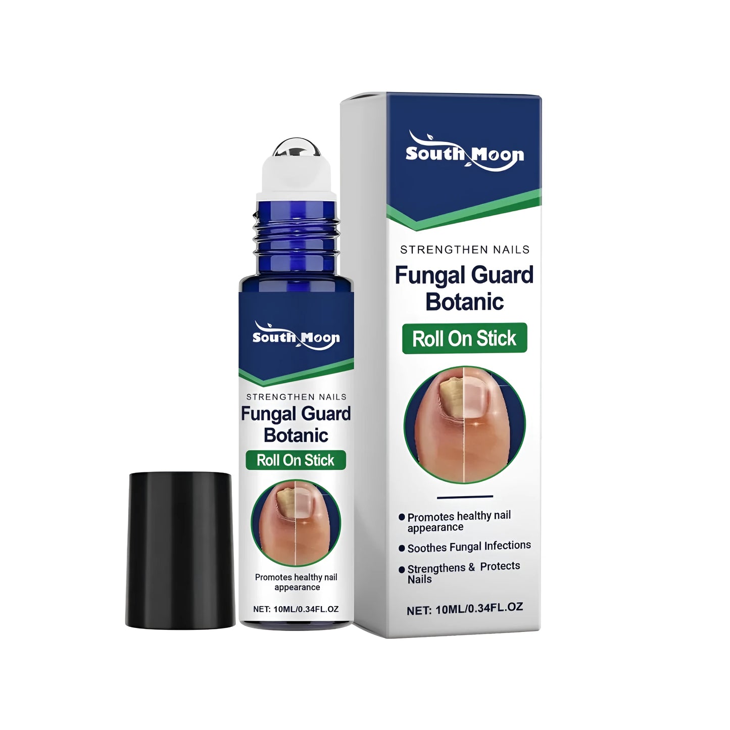 Botanic Roll On Stick 10ml bottle with roll-on applicator and nail care ball.