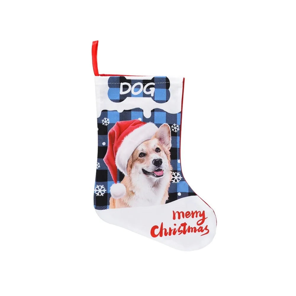 26x36cm cloth Christmas decoration with plaid pattern featuring puppy and cat motifs in six colour variations