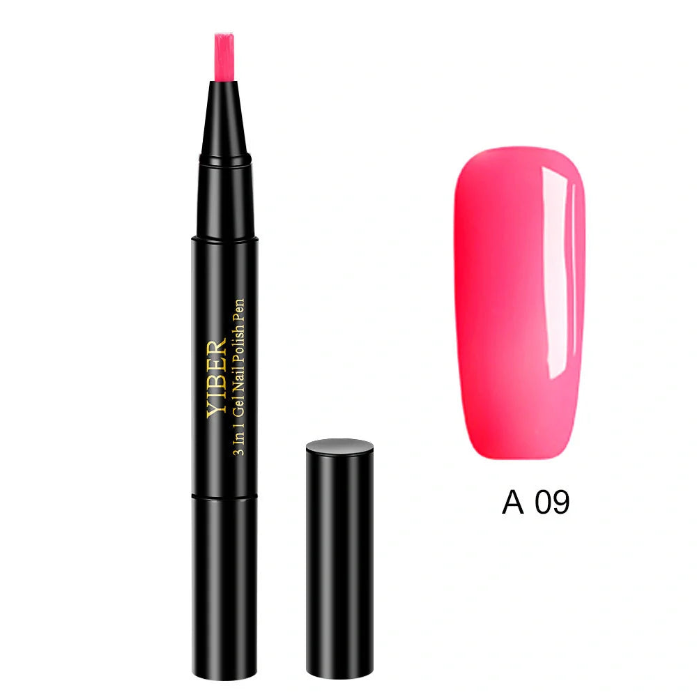 3-in-1 Gel Nail Varnish Pen with Glitter for One-Step Nail Art
