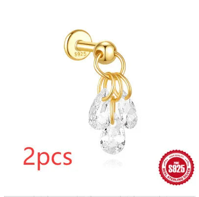 S925 sterling silver moon and star earrings with embedded diamond accents on a geometric design